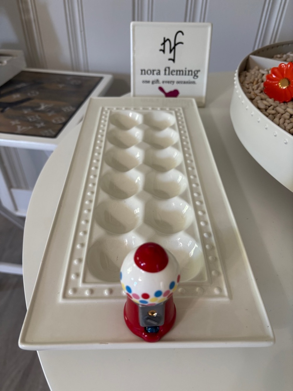 Nora Fleming Retired pearl dots egg tray with gumball mini included!!